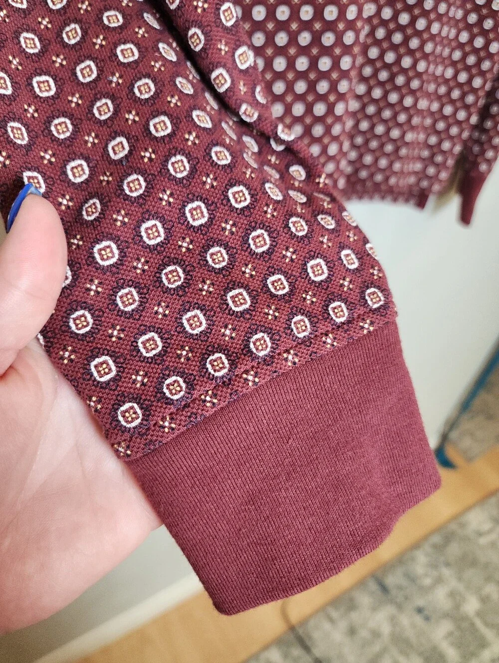 NWT J. Crew 100% Cotton Long-sleeve Classic Piqué Polo Shirt Maroon Printed Sz M